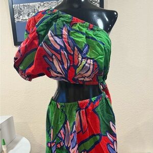 FARM Rio Red and Green Maxi Skirt